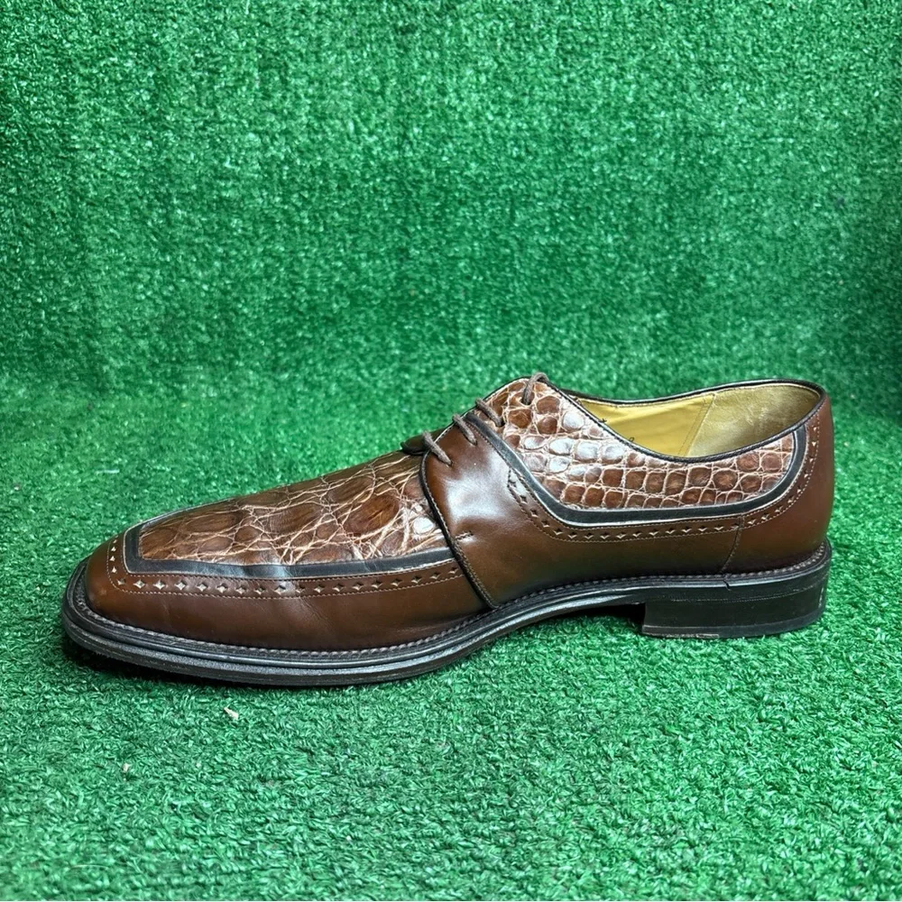 MEZLAN Mens Dress‎ Shoes Genuine Crocodile Brown Leather Size 10.5 M